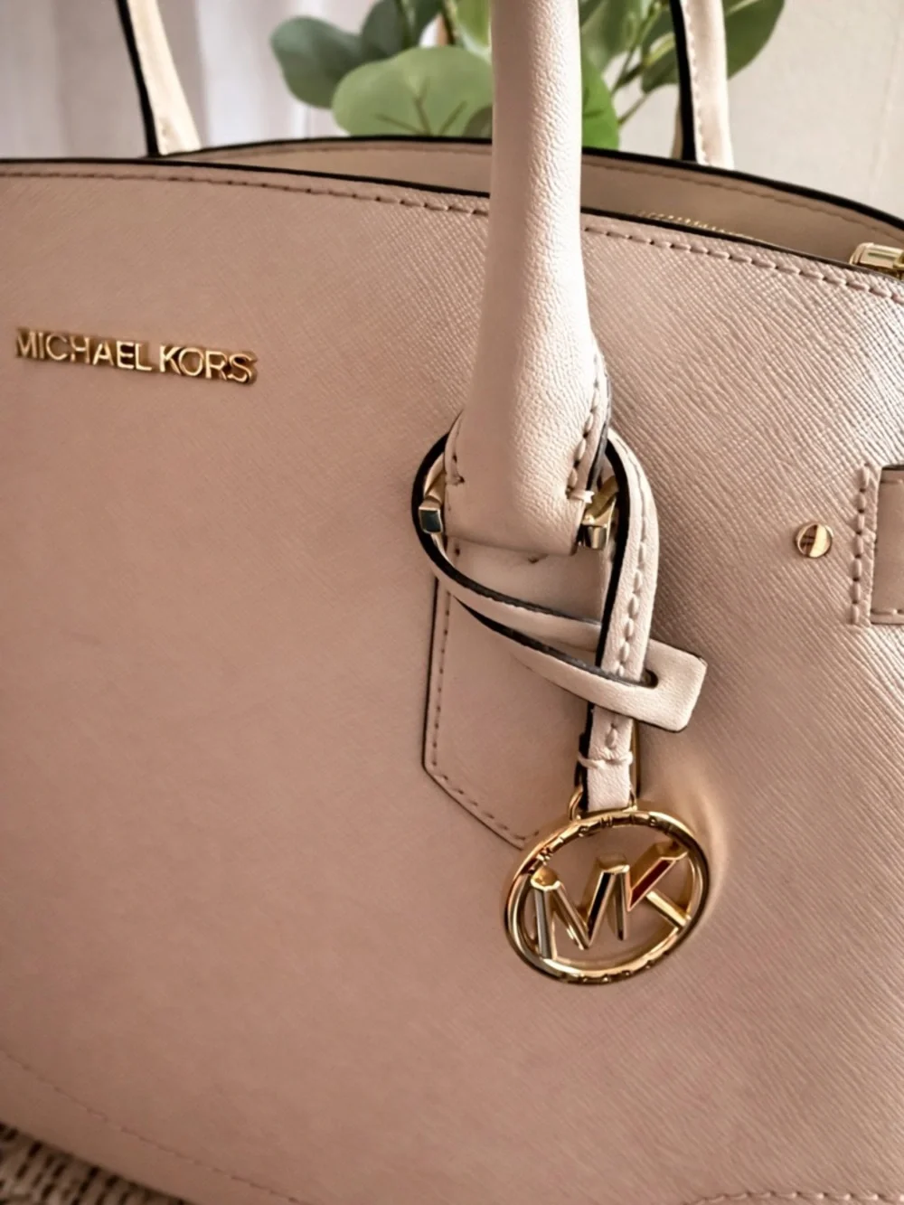 Michael Kors Beige Saffiano Leather Satchel with Gold Accent - Picture 2 of 14
